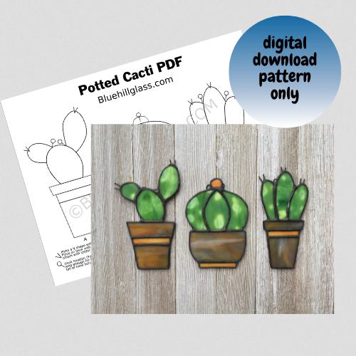 Cactus Stained Glass Pattern .pdf Digital Download ONLY - Potted Cacti Stained Glass Patterns - Stained Glass DIY  - Patterns for Artists