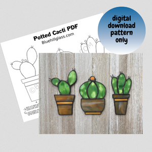 Cactus Stained Glass Pattern .pdf Digital Download ONLY - Potted Cacti Stained Glass Patterns - Stained Glass DIY  - Patterns for Artists