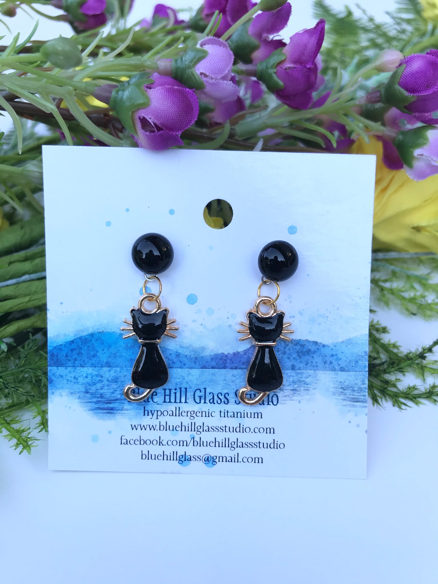 Black Cat Glass Studs - Glass Earrings