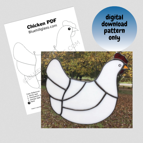 Chicken Stained Glass Pattern - Digital Download Only  - Stained Glass DIY - Bird -Animals - Nature - Farm - Glass Patterns