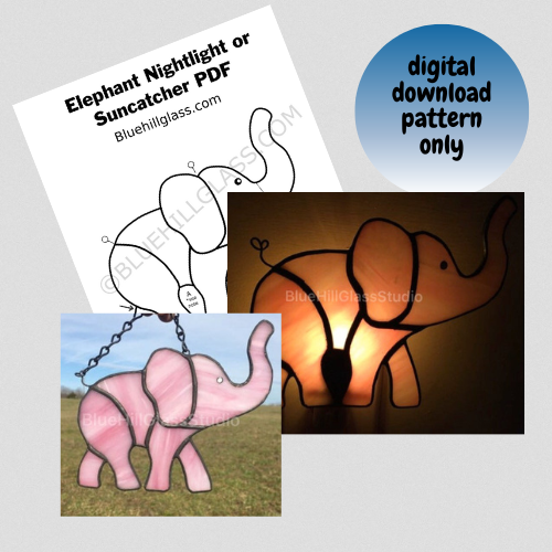 Elephant Stained Glass Pattern  - Digital Download Pattern - Stained Glass DIY - Beginner Stained Glass Patterns - Easy Glass Pattern