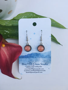 Rose Gold Pink Dichroic Fused Glass Dangle Earrings - Hypoallergenic - Gift for Her - Glittery Lightweight Simple Earrings - Bridesmaid