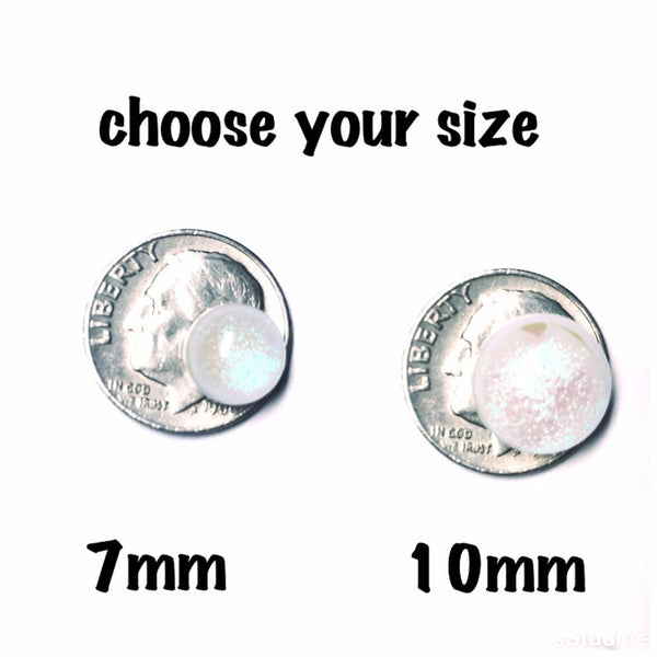 Snow White Fused Glass Studs - Hypoallergenic Titanium - Gift for Her -Glitter Pearl Like  - Lightweight - Wedding Earrings