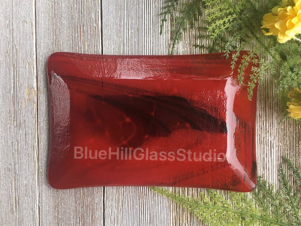 North Carolina Red & Black Fused Glass Soap / Trinket Dish , For jewelry , sponges , candles , keys , ring dish , gift for her , NC state