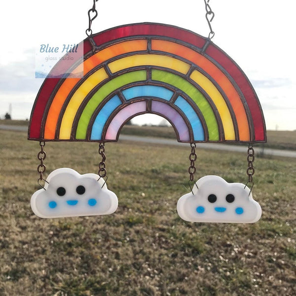 Rainbow and Clouds Stained and Fused Glass Suncatcher