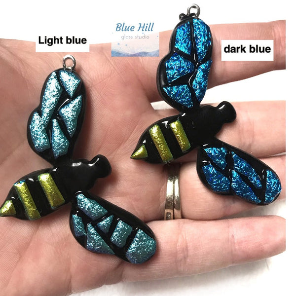 Honeycomb Stained Glass Suncatcher with Dichroic Fused Glass Bee