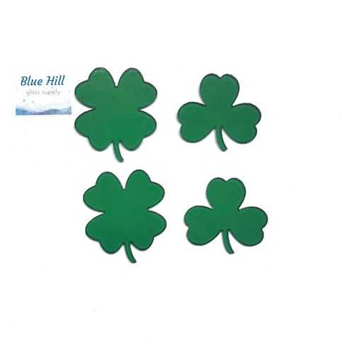 Clover or Shamrock Precut Glass Shapes- 4 pack - Fusible 90 and 96 COE - For Glass Artists - Mosaics - St Patrick’s Day