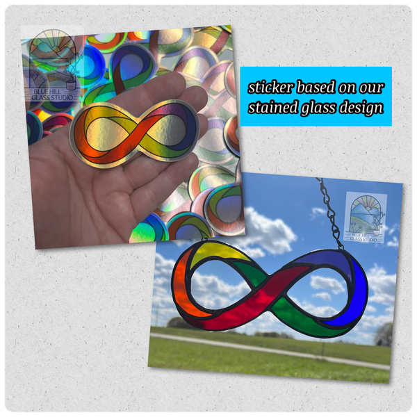 Autism Acceptance Rainbow Infinity Holographic Sticker - Stained Glass Design - Water bottle Stickers - Laptop Stickers - Neurodiversity