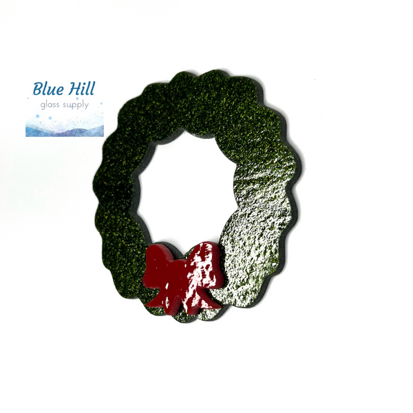 Christmas Wreath 2 Piece Precut Glass Shape - Ornaments - Fusible 90 and 96 COE - For Glass Artists - Mosaics - Holiday Precut