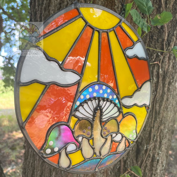 Groovy Mushroom Stained Glass Panel - 70s Retro Suncatcher