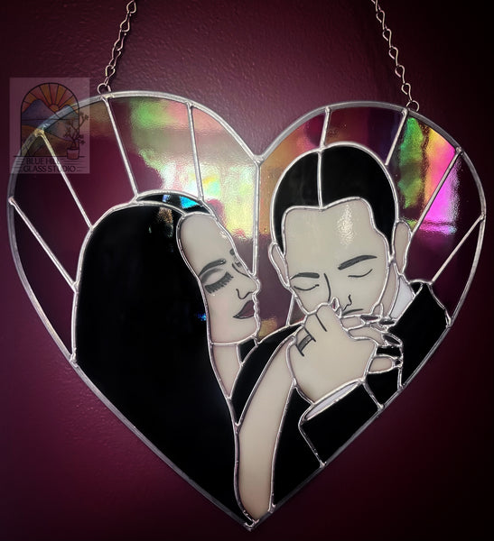 “Cara Mia” - Morticia & Gomez Stained Glass Panel - The Addams Family- Valentines Day