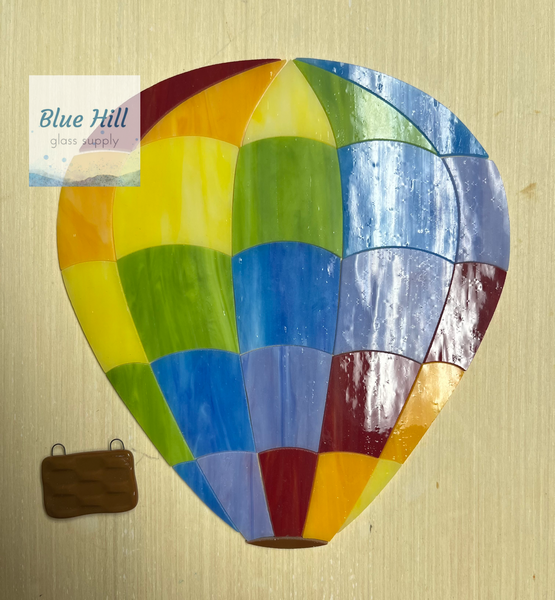 Hot Air Balloon Precut Stained Glass Kit - DIY Crafts - Rainbow Balloon with Fused Glass Basket - Includes Pattern - Materials List