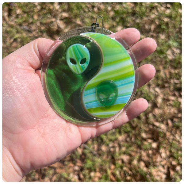 Alien Yin Yang Fused Glass Sun Catchers