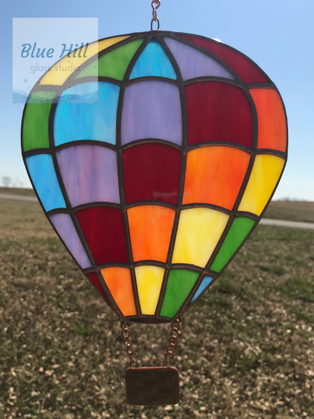 Hot Air Balloon Stained Glass Sun Catcher in a Rainbow of Colors