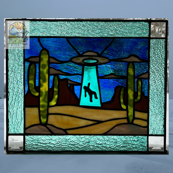 Beam Me Up Stained Glass Panel - Alien Art