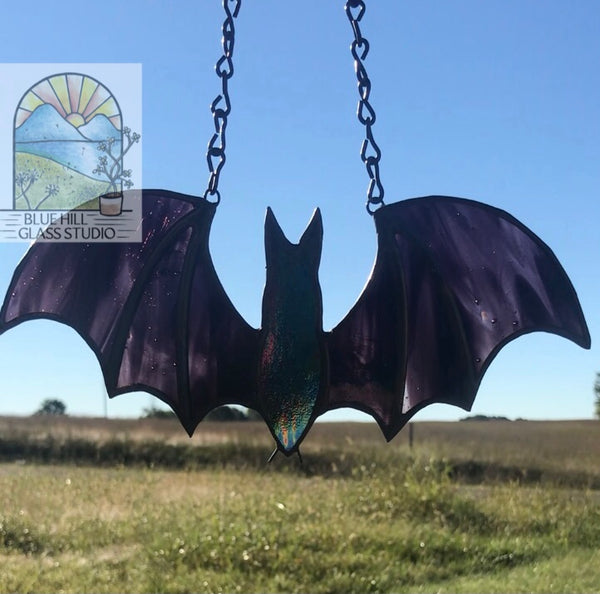 Deep Purple Bat Stained Glass Sun Catcher - Halloween - Spooky Art