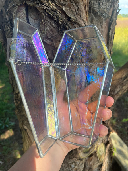 Clear Iridescent Coffin Stained Glass Box - 3D Jewelry Box - Halloween Display