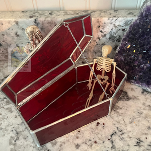 Red Coffin Stained Glass Box - 3D Jewelry Box - Halloween Display