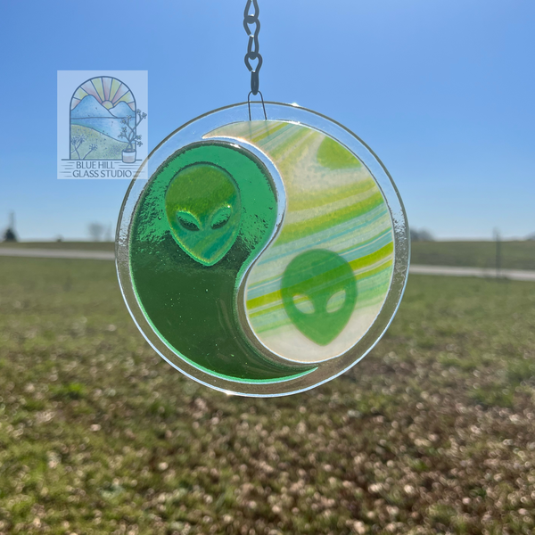 Alien Yin Yang Fused Glass Sun Catchers