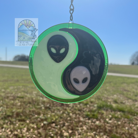 Alien Yin Yang Fused Glass Sun Catchers