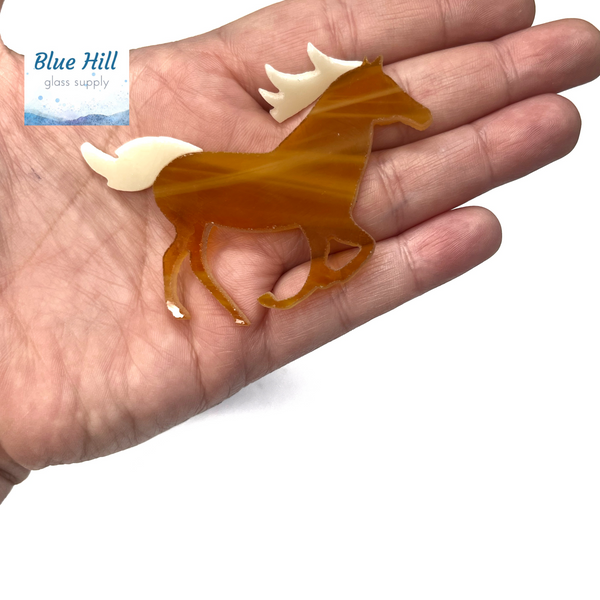 Palomino Running Horse Fusible Glass Precut - 96 COE Oceanside Glass - For fused glass - Mosaic Art - Glass Supplies - Galloping Horses