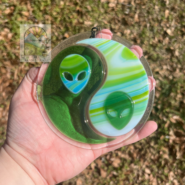 Alien Yin Yang Fused Glass Sun Catchers