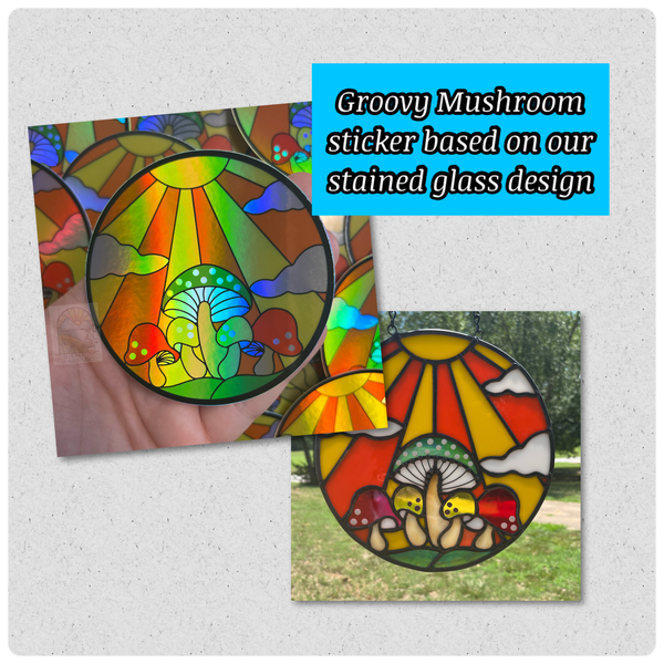 Groovy Mushroom Stained Glass Panel - 70s Retro Suncatcher