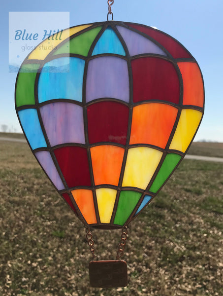 Hot Air Balloon Precut Stained Glass Kit - DIY Crafts - Rainbow Balloon with Fused Glass Basket - Includes Pattern - Materials List
