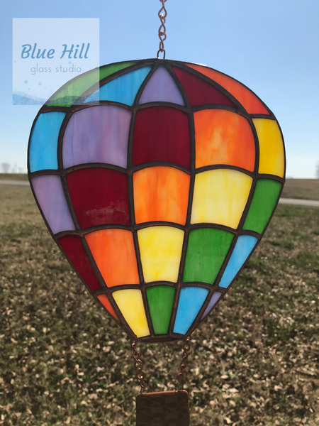 Hot Air Balloon Stained Glass Sun Catcher in a Rainbow of Colors