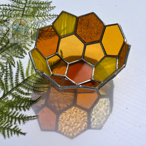 Honeycomb Stained Glass Trinket Dish - Honeycomb Bowl - Honeycomb Candle Holder 3D Stained Glass