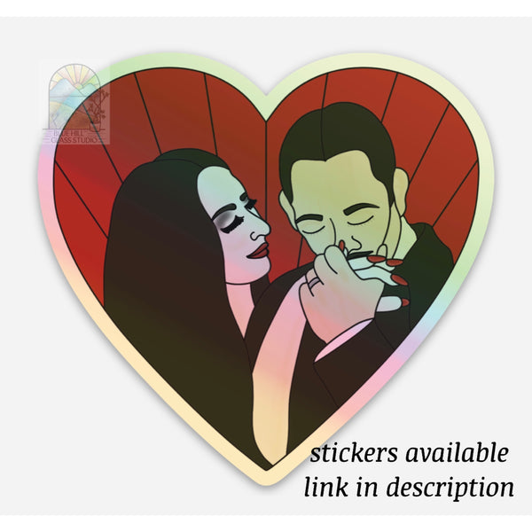 “Cara Mia” - Morticia & Gomez Stained Glass Panel - The Addams Family- Valentines Day