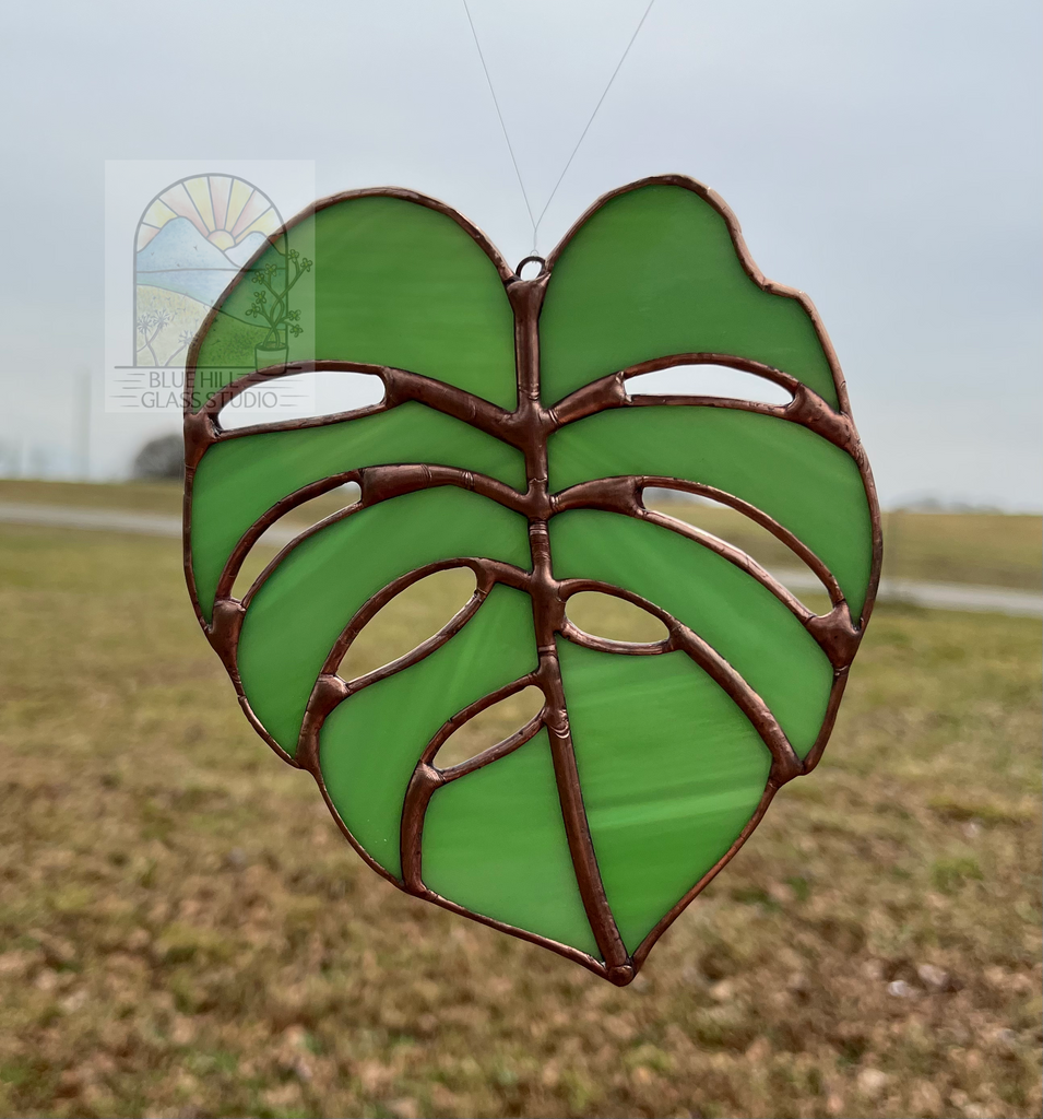 stained glass monstera leaf Monstera Leaf stained glass suncatcher – Blue Hill Glass