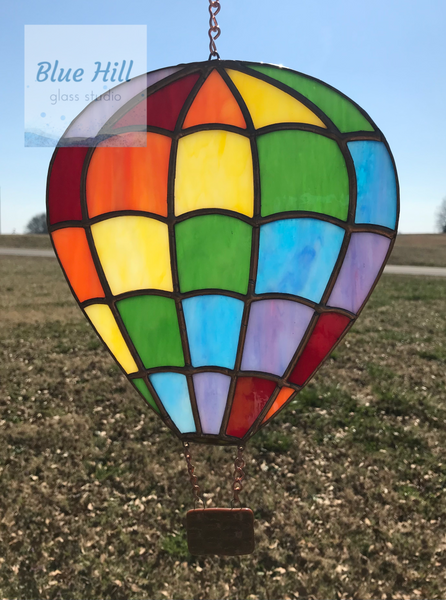 Hot Air Balloon Stained Glass Sun Catcher in a Rainbow of Colors