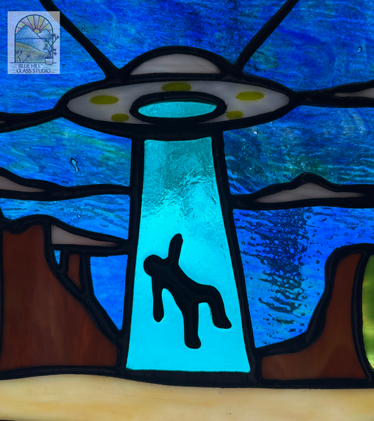 Beam Me Up Stained Glass Panel - Alien Art