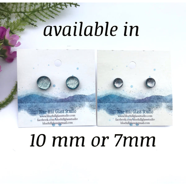 Silver Blue Color changing  Dichroic Fused Glass Stud Earrings - Hypoallergenic Titanium - Gift for Her - Sparkly Earrings - Lightweight