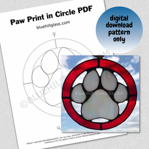 Paw Print in a Circle Stained Glass Pattern - DIGITAL DOWNLOAD - Stained Glass DIY - Beginner Stained Glass Patterns - Dog Paw - Cat Paw - Easy Glass Pattern