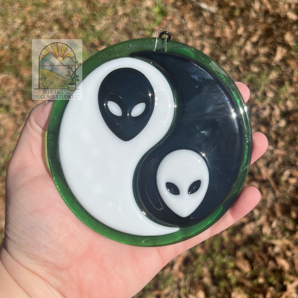 Alien Yin Yang Fused Glass Sun Catchers