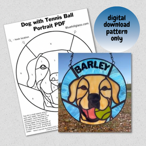 Dog with Tennis Ball Stained Glass Pattern - Digital Download PDF - Yellow Labrador - Advanced Stained Glass Patterns - DIY Stained Glass