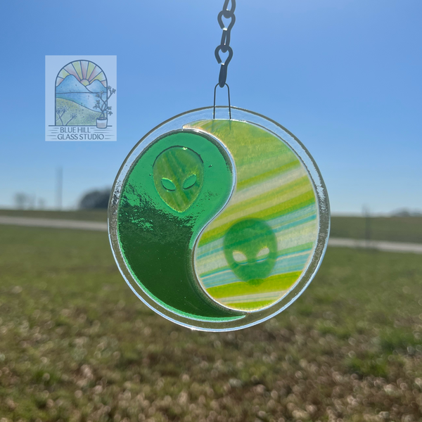 Alien Yin Yang Fused Glass Sun Catchers