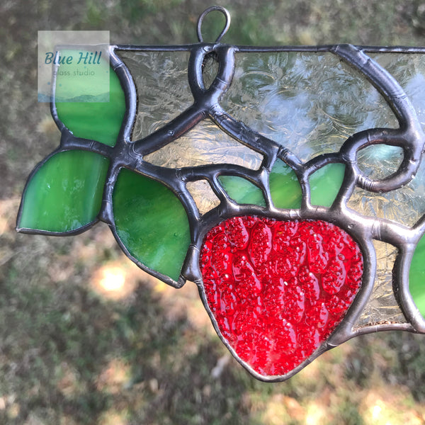 Strawberry Vine Corner Stained Glass Sun catcher - Fruit Series