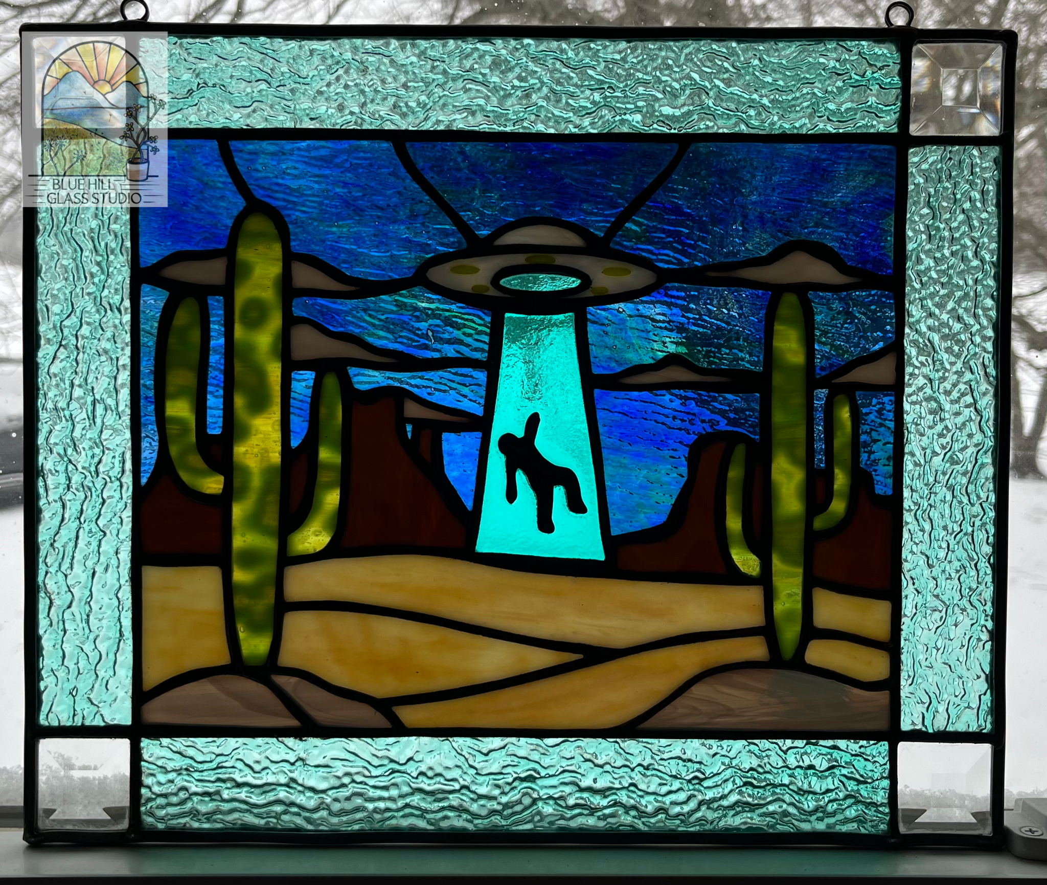Beam Me Up Stained Glass Panel - Alien Art