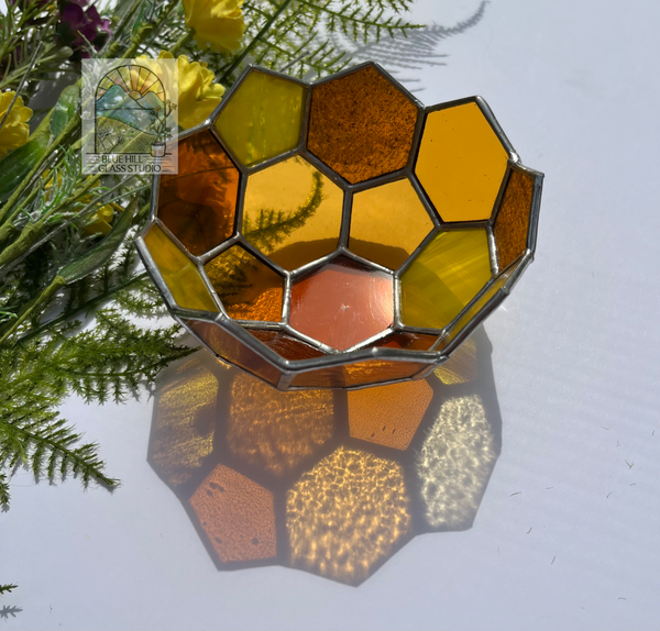 Honeycomb Stained Glass Trinket Dish - Honeycomb Bowl - Honeycomb Candle Holder 3D Stained Glass