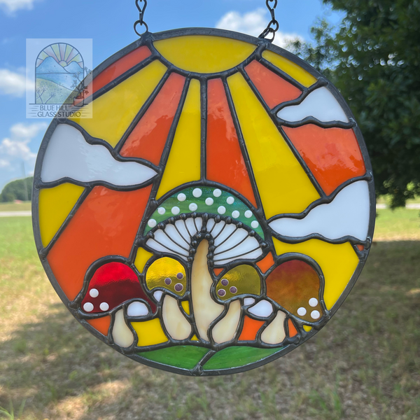 Groovy Mushroom Stained Glass Panel - 70s Retro Suncatcher