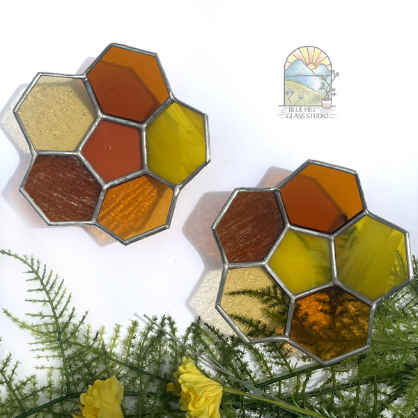 Honeycomb Stained Glass Candle Holder - Honeycomb Bowl - Honeycomb Trinket Dish - 3D Stained Glass - Honeycomb Bee Gift for a Friend