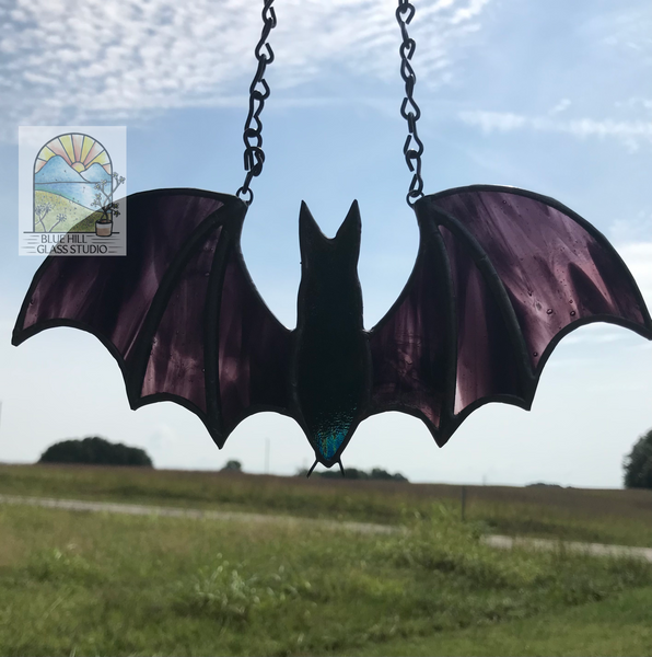 Deep Purple Bat Stained Glass Sun Catcher - Halloween - Spooky Art