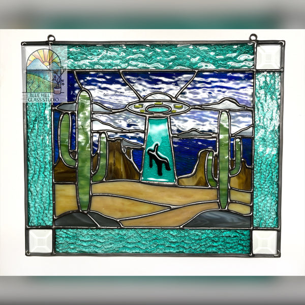 Beam Me Up Stained Glass Panel - Alien Art