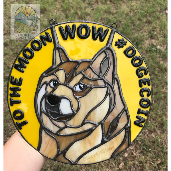 Doge Coin Meme Stained Glass Sun Catcher