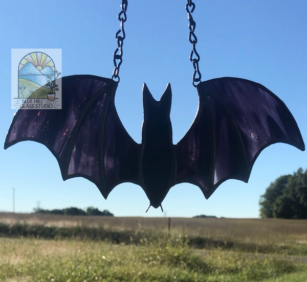 Deep Purple Bat Stained Glass Sun Catcher - Halloween - Spooky Art