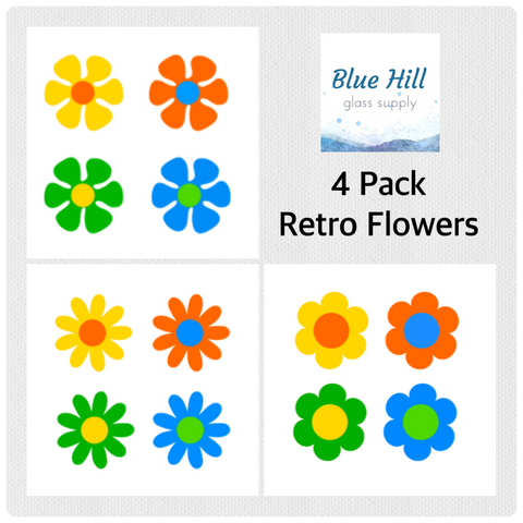 Retro Flowers 4 Pack Fusible Glass Precut - 96 COE - 90 COE - For fused glass - Stained Glass - Mosaic Art - Spring Precut Pack