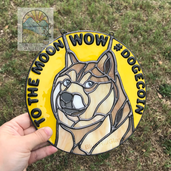 Doge Coin Meme Stained Glass Sun Catcher